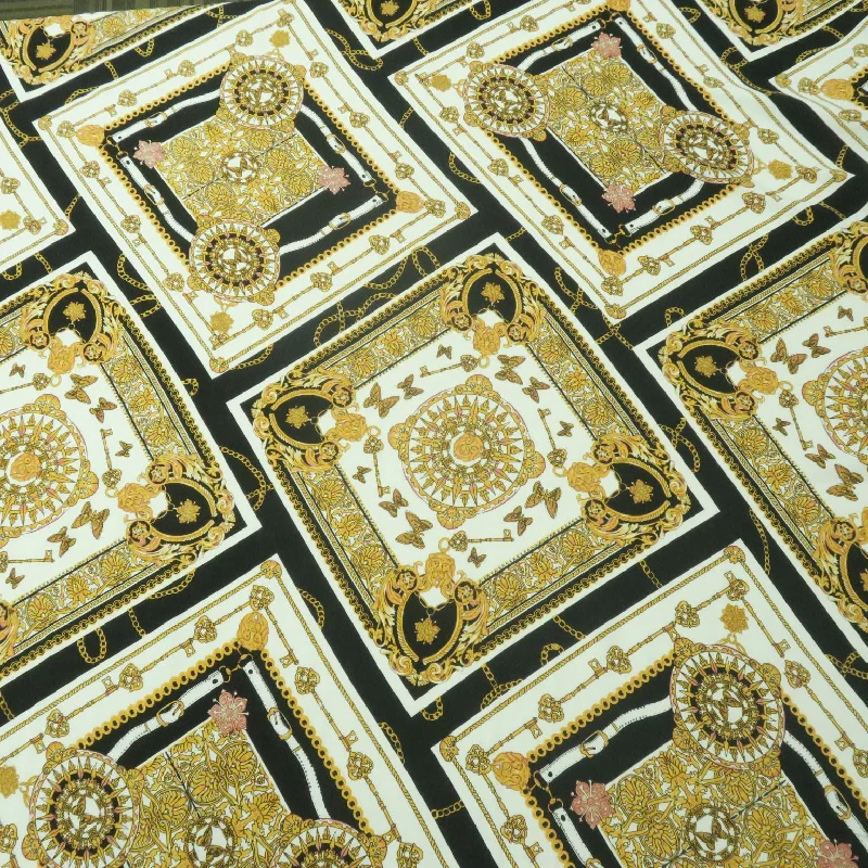 Now or Never Keys Butterflies and Arabesque Prints Rayon Fabric
