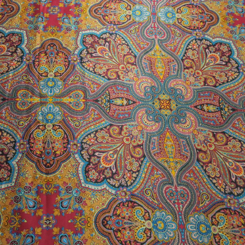 Overstock Sale Wine Burgundy Mandalas Printed Silk Charmeuse Fabric
