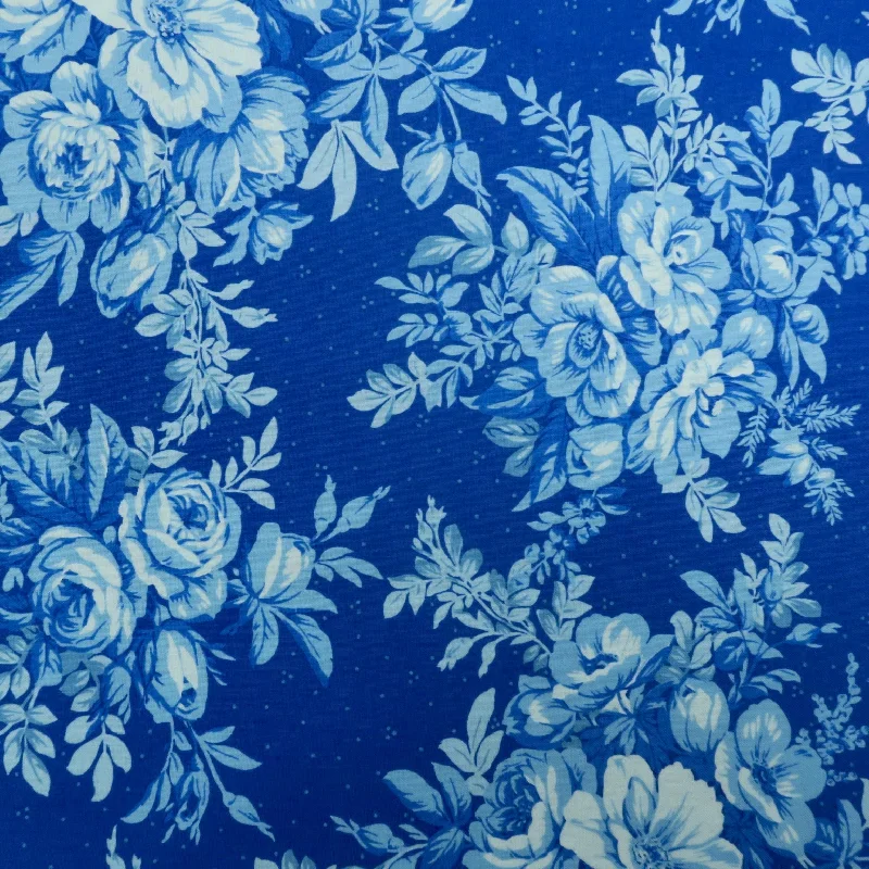 Factory Direct Sale Blue Roses on Navy Background Printed Cotton
