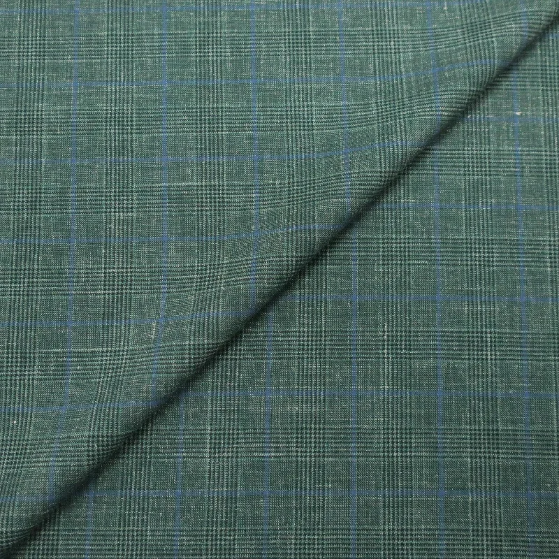 Limited Availability Green Prince of Wales Windowpane Wool and Silk Dormeuil Fabric