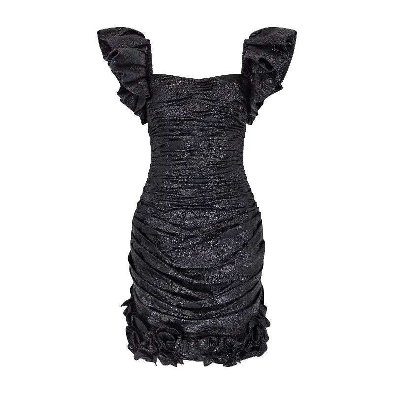 Fantastic Offers 1988 Ungaro Runway Documented Metallic Black Bustle Dress