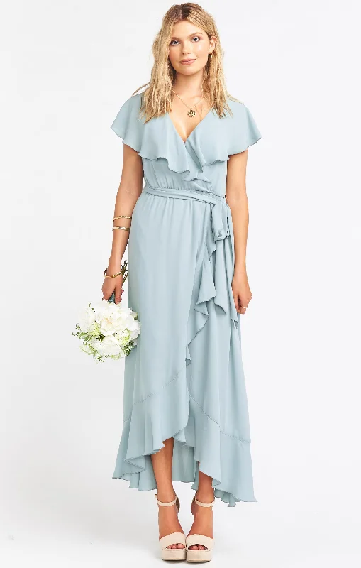 Referral Discount Jess Ruffle Midi Dress ~ Silver Sage Crisp