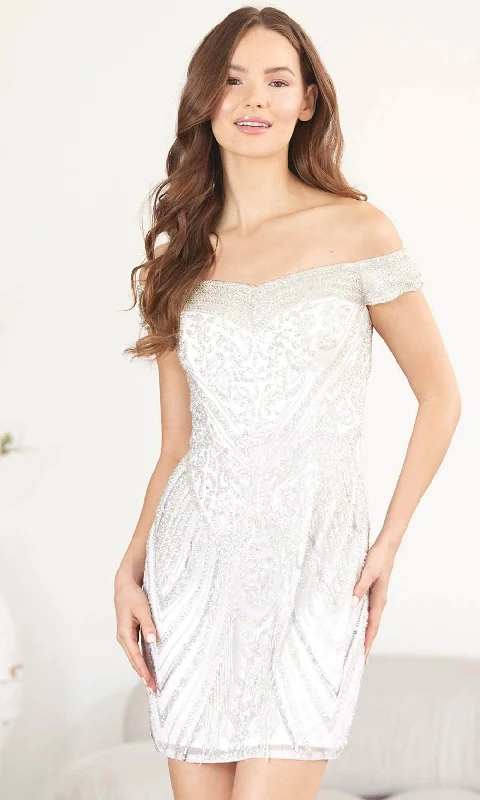 Amazing Deals SCALA 60512 - Off Shoulder Ornate Cocktail Dress
