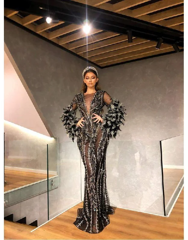 Hot Deal Luxury Evening Gown Black Ruffle Net