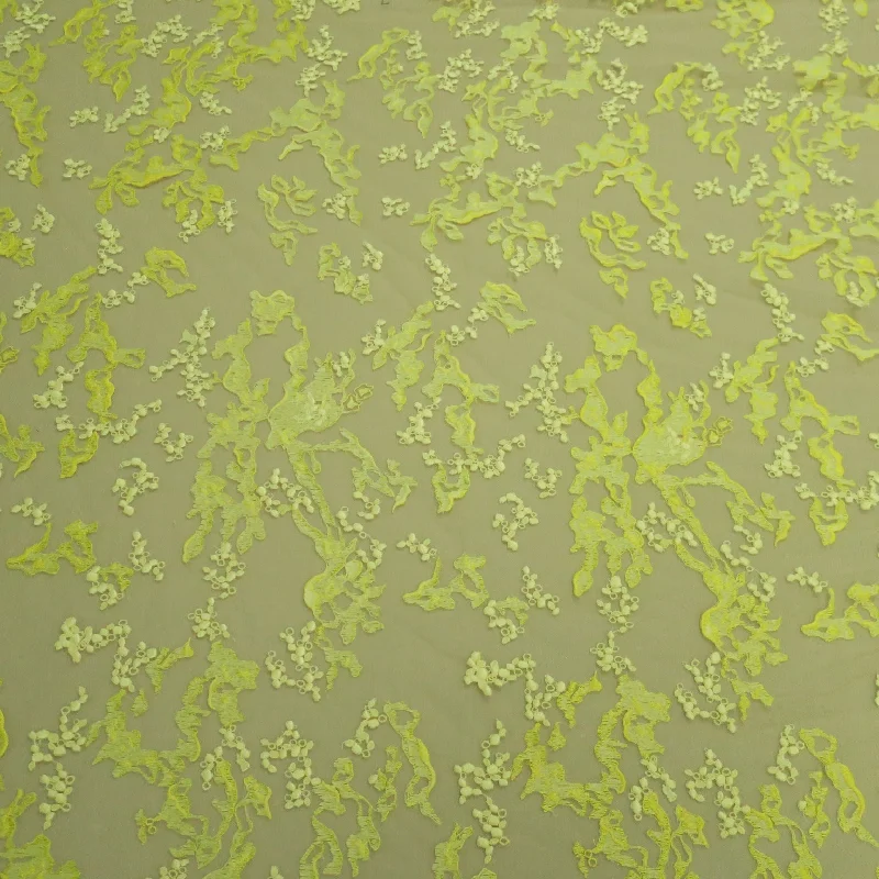 Super Bargain Yellow Abstract Embroidered Tulle Fabric