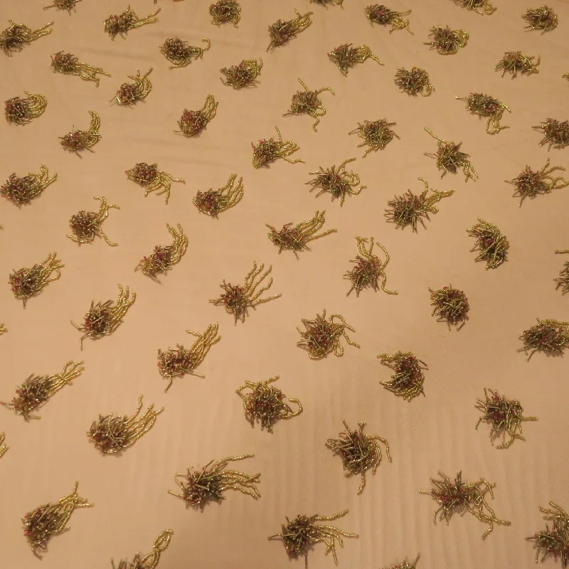Don't Miss Gold Tulle with Bugle Beads Point D'Sprit Embroidered Fabric
