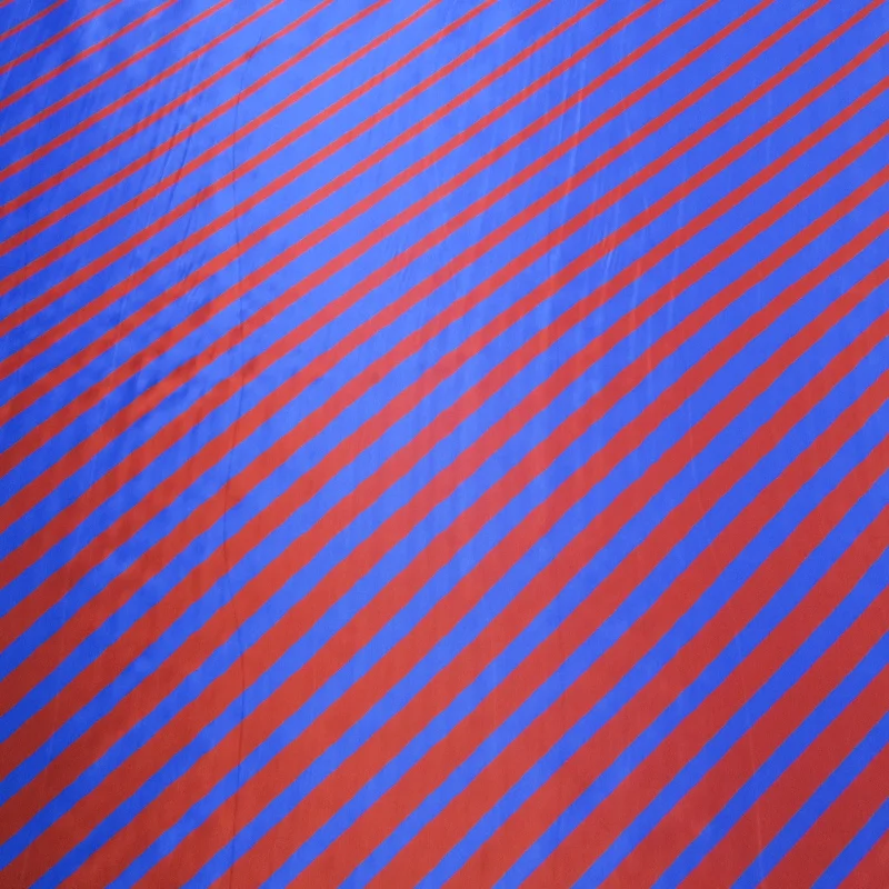 Hot Deal Red Diagonal Stripes on Blue Background Printed Silk Charmeuse Fabric