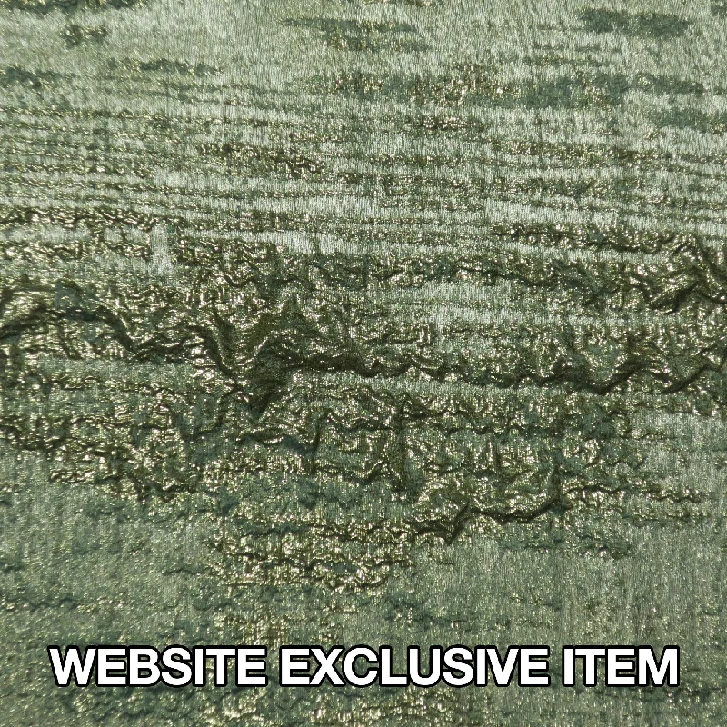 Price Reduction Green Metallic Background with Gold Abstract Textured Brocade Fabric