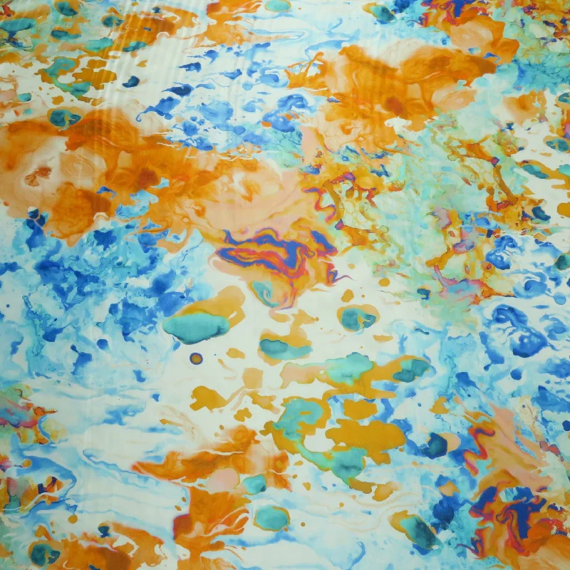 Seasonal Sale Paint Splashes Multicolored Printed Silk Charmeuse Fabric