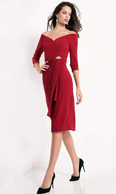 Final Markdown Jovani - 02949 Three Quarter Sleeve V-Neck Off Shoulder Cocktail Dress Final Markdown Jovani - 02949 Three Quarter Sleeve V-Neck Off Shoulder Cocktail Dress