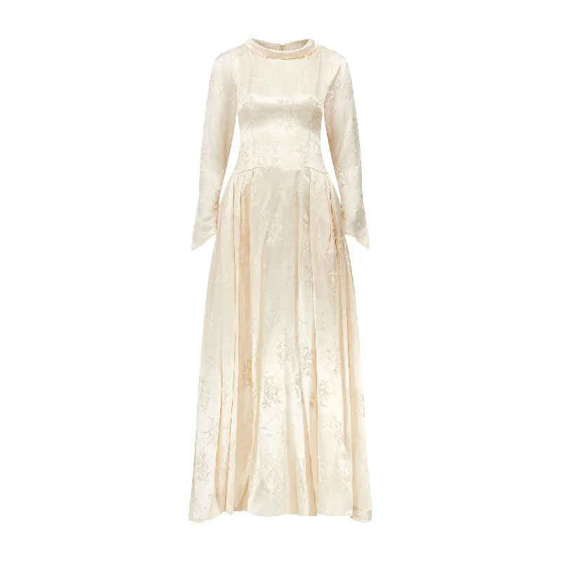 Low Prices 1950s Cream Jacquard Floral Wedding Dress