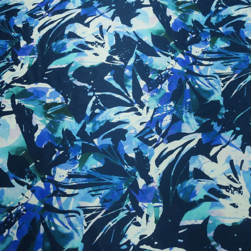 Exclusive Preview Navy With White Splash Florals Printed Silk Charmeuse Fabric