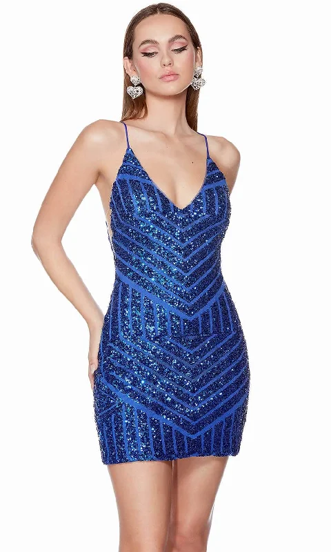 Limited Availability Alyce Paris 4657 - Deep V-Neck Sparkly Cocktail Dress