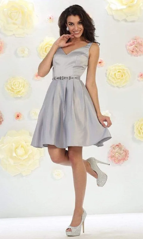 Online Specials May Queen - V-Neck Embellished Short Dress MQ1477