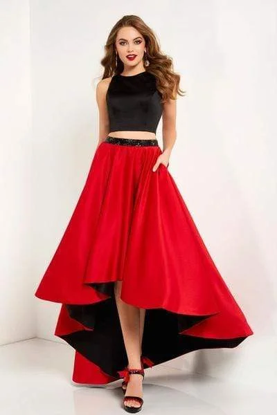 Savings Bonanza Studio 17 - Two Piece Satin Beaded High Low A-line Dress 12671 - 1 pc Red/Black In Size 6 Available