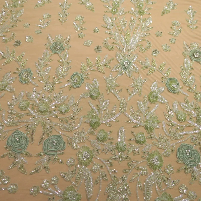Bonus Savings Light Green Floral Embroidered Tulle Fabric
