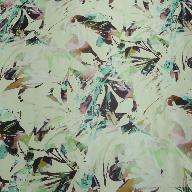 Exclusive Preview Leaves Splashed on White Background Printed Silk Charmeuse Fabric