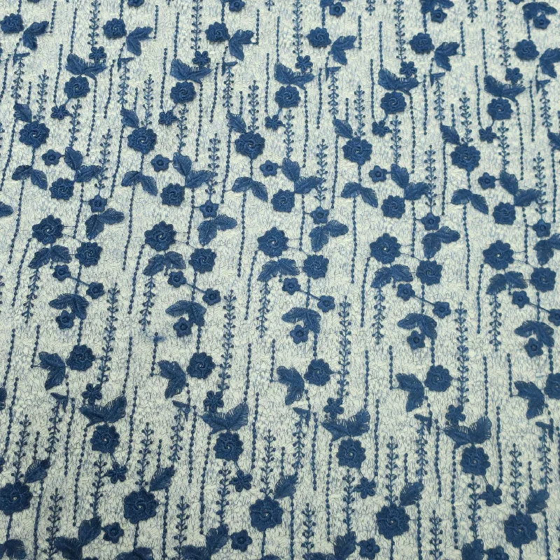 Bargain Prices Navy Floral 3D Corded Embroidered Tulle Fabric