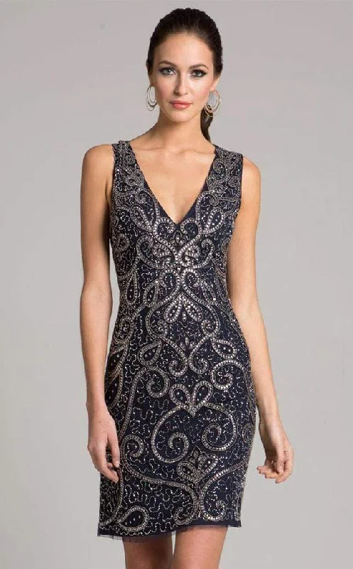 Year-End Sale Lara Dresses - Beaded V-Neck Short Dress 33419 - 1 pc Navy In Size 4 Available