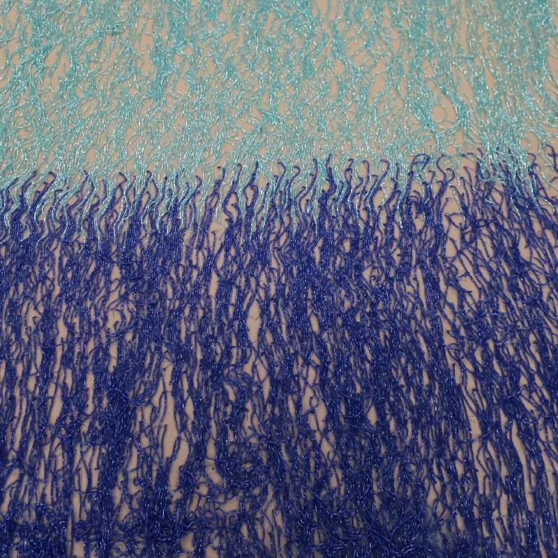Bargain Bin Blue Yellow and Mint Degrade Fringes Embroidered Tulle Fabric