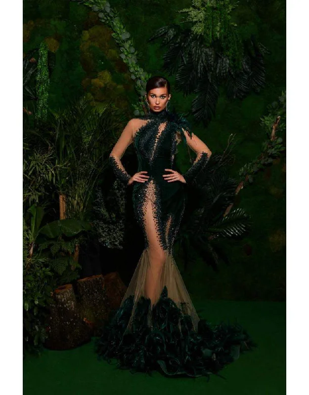 Amazing Deals Luxury Dark Green Evening Gown with Lace