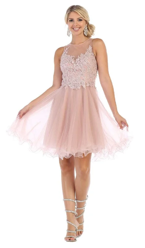 Shop and Save May Queen - MQ1584 Beaded Lace Ornate A-line Cocktail Dress