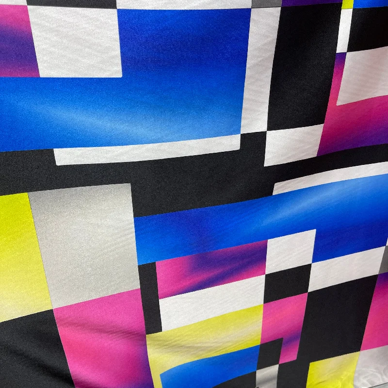 Value Deals Abstract Geometric Design Multicolored Printed Silk Charmeuse Fabric