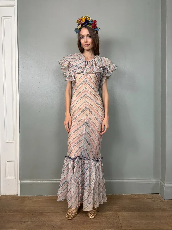 Doorbuster Deal Mina, 30s organza chevron print bias cut dress
