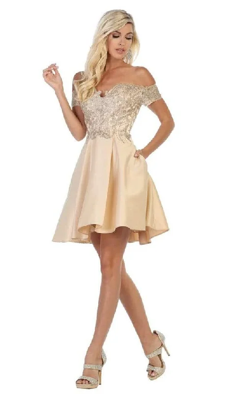 Mega Deal May Queen - Plunging Off-Shoulder A-line Cocktail Dress MQ1634 - 1 pc Champagne in Size 6 Available Mega Deal May Queen - Plunging Off-Shoulder A-line Cocktail Dress MQ1634 - 1 pc Champagne in Size 6 Available
