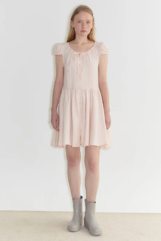 Extra Savings [SINOON] SS 24 Puff Sleeve Pintuck Dress (Pink)