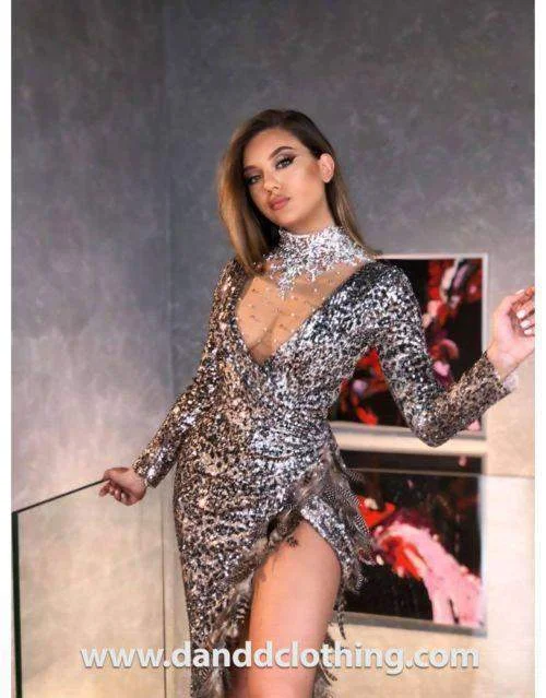 Mega Deal Luxury Evening Dress Silver and Black