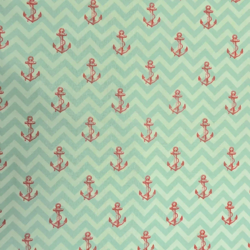 Amazing Deals Drift Away Red Anchor on Mint Chevron Printed Cotton