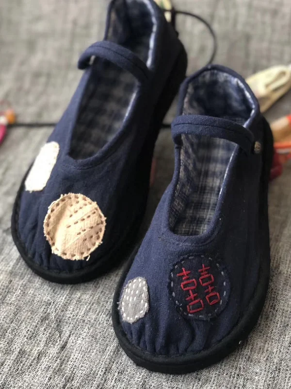Early Bird Discount Women Summer Vintage Patch Embroidery Cotton Flat Shoes LL015
