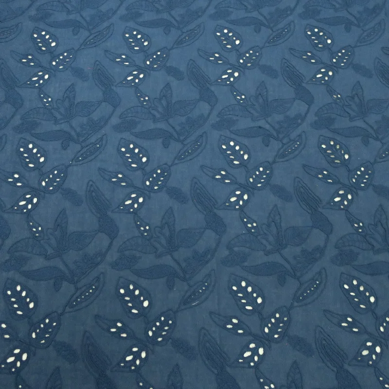 Price Reduction Navy Floral with Eyelet Embroidered Cotton Lace