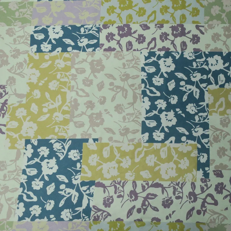 Price Buster Ivory and Teal Floral Charmeuse Polyester Fabric