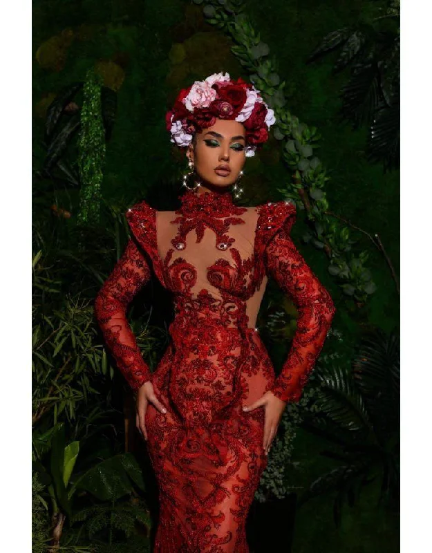 Overstock Luxury Evening Gown Maroon with Net