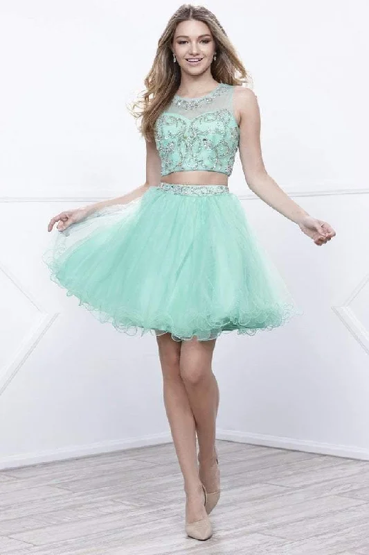 Deep Discounts Nox Anabel 6052 Two-Piece Ruffle Ornate A-Line Dress in Mint Green