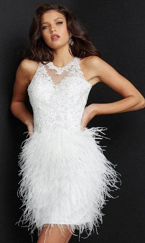 Fantastic Deals JVN by Jovani - JVN07895SC Embellished Jewel Neck Short Dress