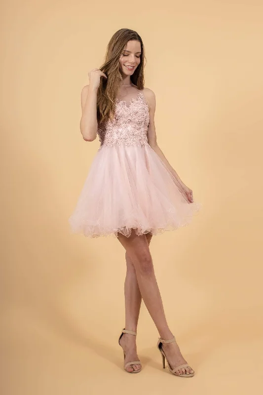 Hurry In Elizabeth K - GS1607 Embroidered Bodice Illusion Tulle Cocktail Dress