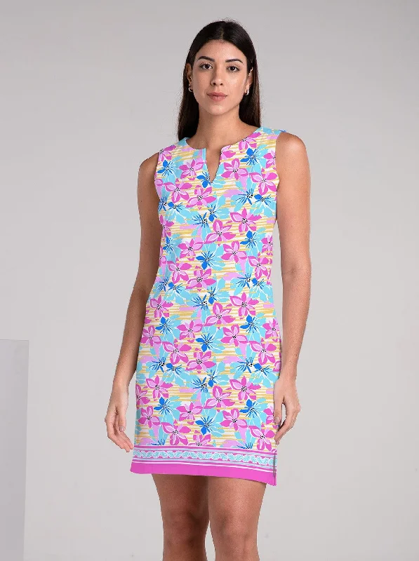 Seasonal Clearance Vivero Print Cotton Knit Palm Beach Shift Dress