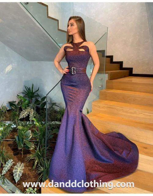 Doorbuster Deal Luxury Evening Dress Blue with Belt