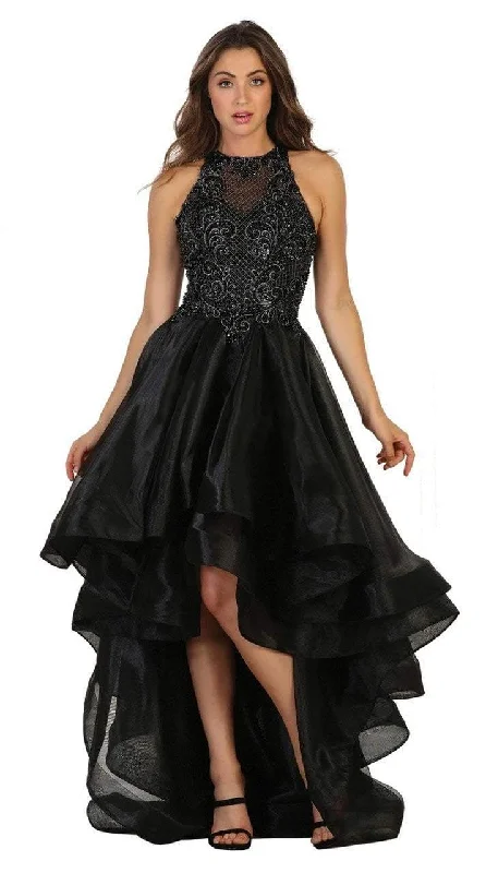Stock Clearance May Queen Embroidered Illusion Lattice High Low Gown
