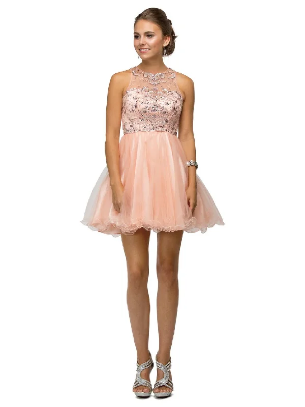 Midnight Madness Dancing Queen - 9179 Flirty Jeweled Illusion Sweetheart Neck Polyester A-Line Dress