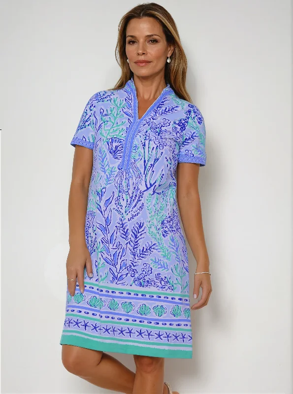 Unbeatable Prices Deep Sea Print Cotton Knit Short Sleeve V-Neck Placket Dress