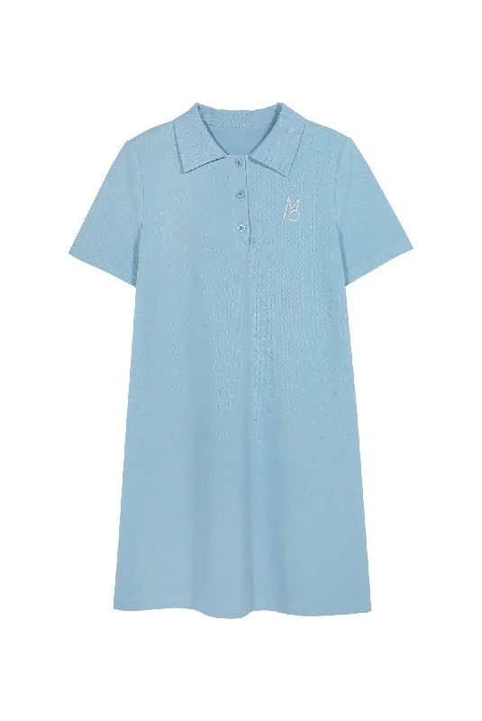 Fantastic Offers [MAKEATOAST] SS 24 BUTTON POINT EMBROIDERED PK DRESS BLUE MBCSOP006BL