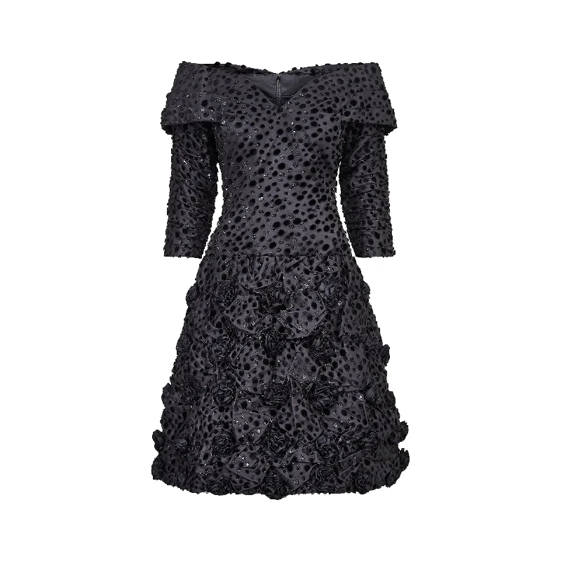 Hot Deal 1980s Arnold Scaasi Couture Black Velvet Rosette Dress