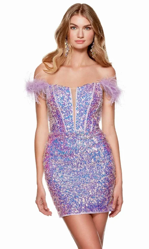 Exclusive Deal Alyce Paris 4768 - Feather Sleeve Sequin Homecoming Dress