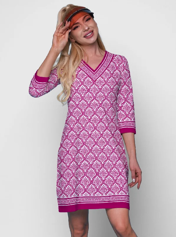 Blowout Sale Karizma Print Cotton Knit 3/4 Sleeve V-Neck Dress