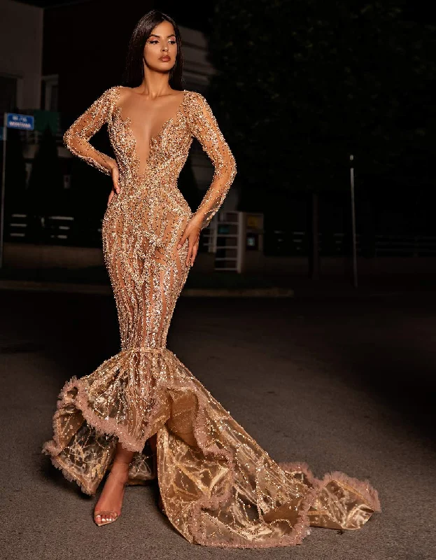 Discount Deals Beige Net Evening Dress