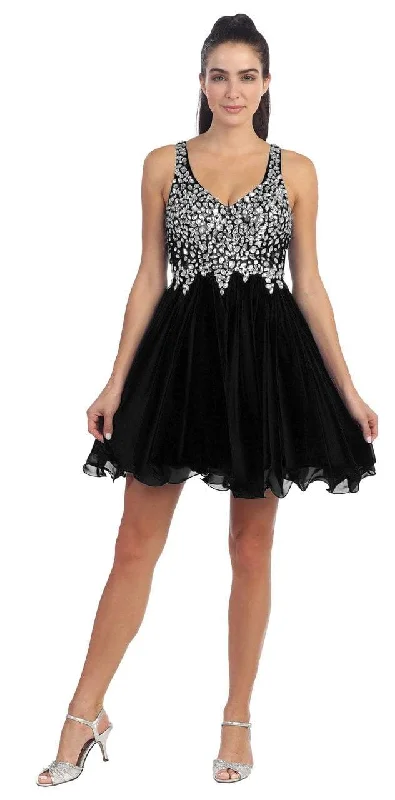 Special Price Dancing Queen 8997 Crystal Beaded V-Neck Chiffon A-Line Dress